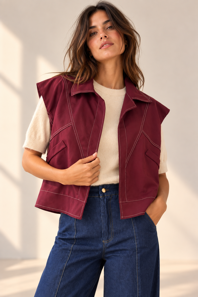 Maxi Chaleco Burdeos