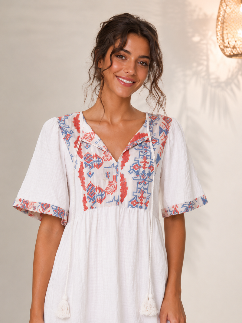 Vestido Vichy Bordado