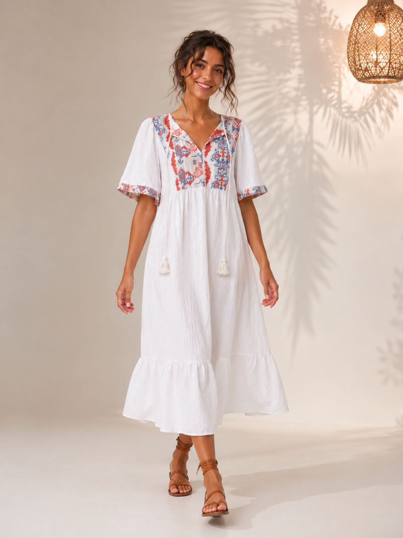 Vestido Vichy Bordado